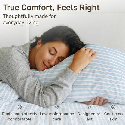 California Design Den Twin Size 100% Cotton Sheets Set - 400 Thread Count, Award-Winning Sateen Finish, Cape Stripe Blue