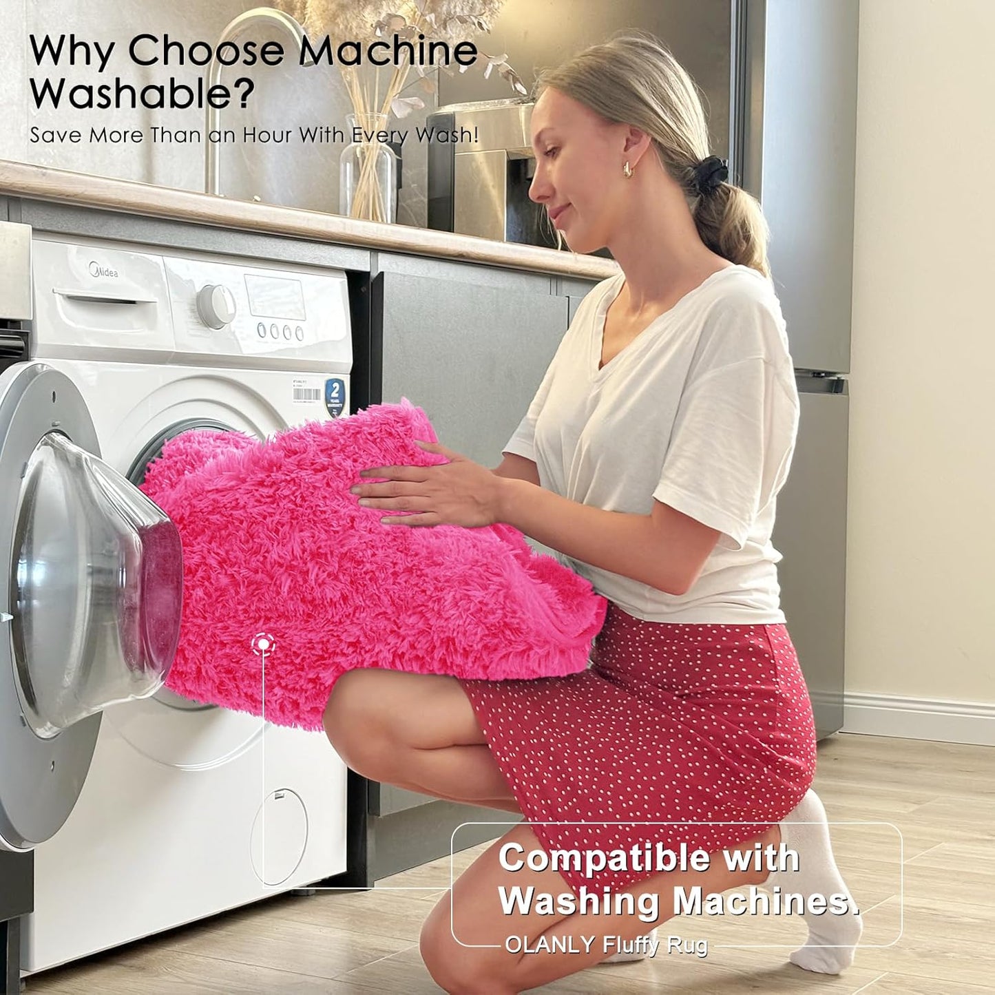 OLANLY Machine Washable 2x4 Runner Rug - Soft Fluffy Shaggy Design for Bedroom & Hallway | Hot Pink