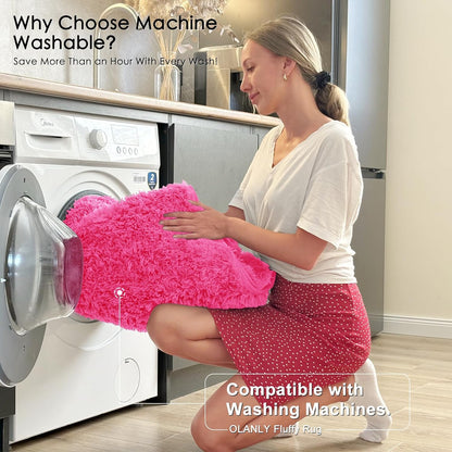 OLANLY Machine Washable 2x4 Runner Rug - Soft Fluffy Shaggy Design for Bedroom & Hallway | Hot Pink