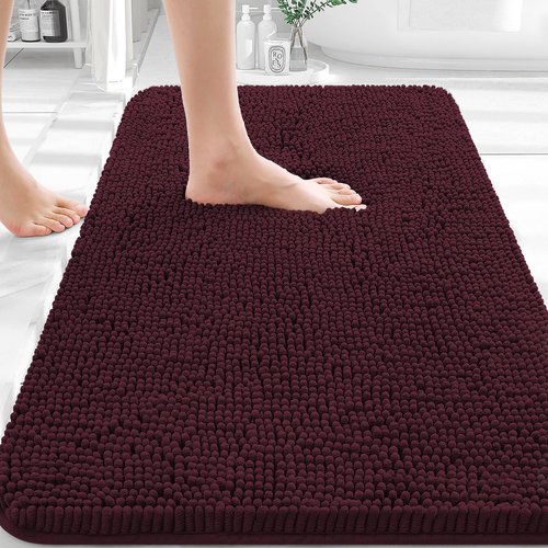 OLANLY Bathroom Rugs 36x24, Extra Soft Absorbent Chenille Bath Rugs, Rubber Backing Quick Dry, Machine Washable Bath Mats for Bathroom Floor, Tub and Shower, Home Decor Accessories, Black Cherry