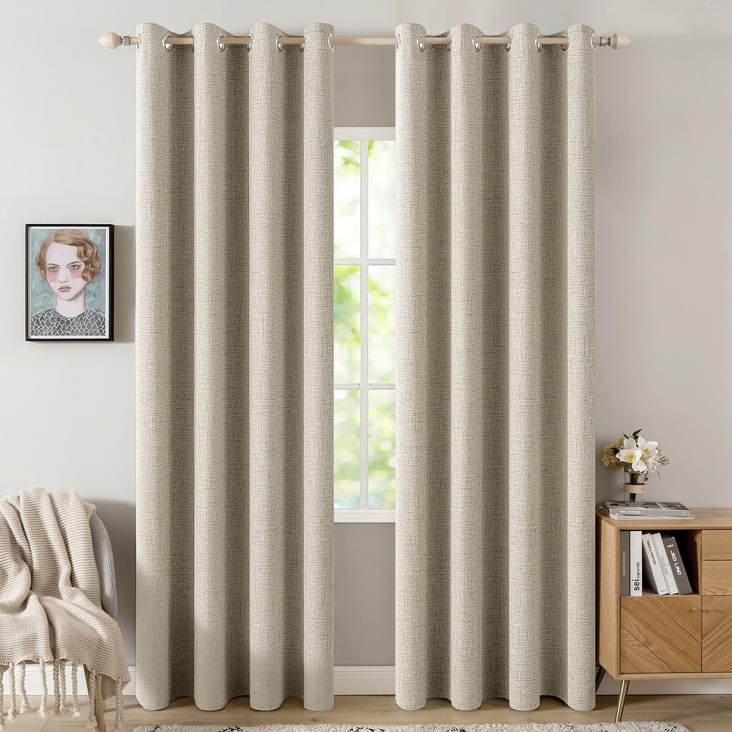 MIULEE 100% Blackout Linen Curtains - Thermal Insulated Room Darkening Drapes | 52 x 84 Inch (2 Panels)