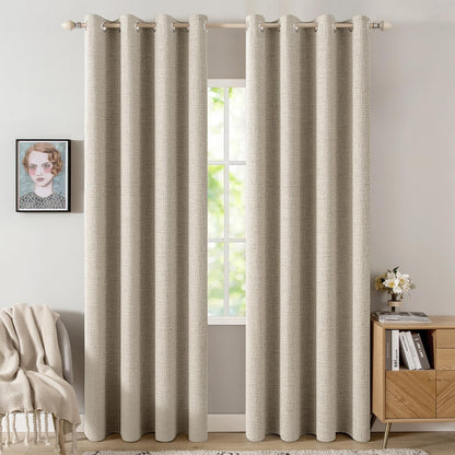MIULEE 100% Blackout Linen Curtains - Thermal Insulated Room Darkening Drapes | 52 x 84 Inch (2 Panels)