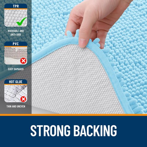 OLANLY Bathroom Rugs 59x20, Extra Soft Absorbent Chenille Bath Rugs, Rubber Backing Quick Dry, Machine Washable Bath Mats for Bathroom Floor, Tub and Shower, Home Decor Accessories, Sky Blue