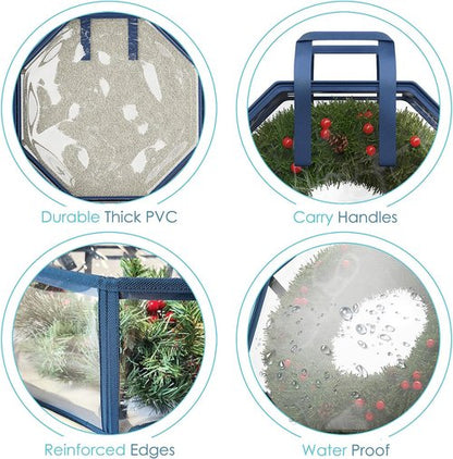 Hearth & Harbor Wreath Storage Container - Clear Christmas Wreath Organizer with Dual Zipper & Handles - 30" Size