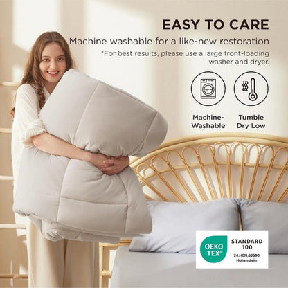 Bedsure Comforter Duvet Insert - Quilted Comforters Queen Size, All Season Duvet, GentleSoft Down Alternative Bedding, with 8 Tabs, Gifts for Women/Men, Linen, Queen 88 x 88 Inches