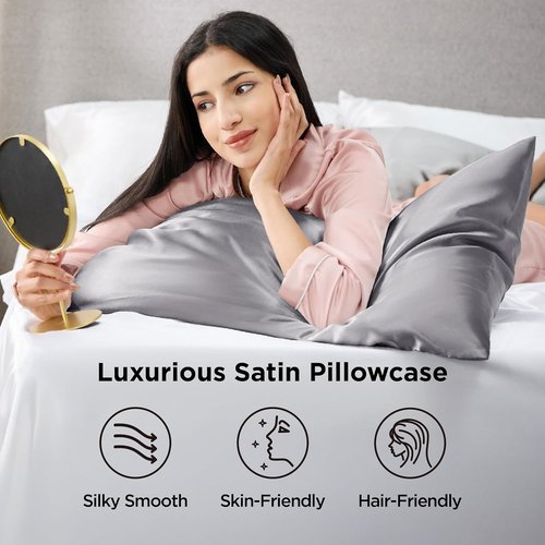Bedsure King Size Satin Pillowcase Set - Dark Grey Silk-Like Covers for Hair & Skin | 20x36 Inches, 2-Pack