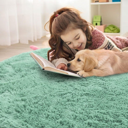 OLANLY Mint Green Round Rugs for Bedroom - Machine Washable, 7 ft Circle Area Rugs for Living Room, Soft and Fluffy Shaggy Carpet for Teen Girls and Boys, Nursery Rooms, Dorms, Home Decor Aesthetic