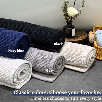 Mrs Awesome Soft 100% Cotton Bath Mat with Hot-melt Non-Slip Backing, 20" x 32" Comfortable & Absorbent Washable Textured Woven Rug for Bathroom, Beige