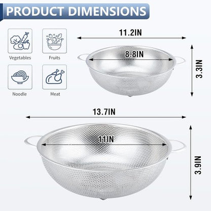 Gulex Stainless Steel Colander - 3-Quart Kitchen Strainer with Base | Dishwasher Safe Design