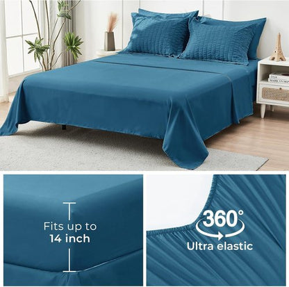 HYMOKEGE Teal California King Comforter Set - 7-Piece All-Season Luxury Bedding Set with Sheets & Pillowcases