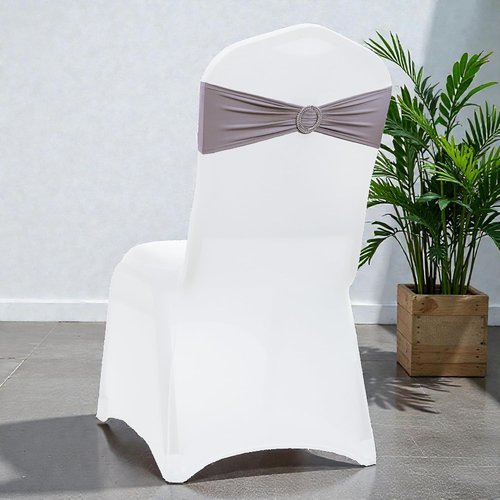 MDS Spandex Chair Sashes - 250 Universal Stretch Bows with Buckle Slider for Wedding Decor | Silver Gray