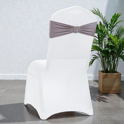 MDS Premium Stretch Spandex Chair Sashes - Pack of 100 with Buckle Slider for Weddings & Events | Silver Gray
