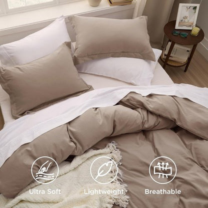 Bedsure Khaki Duvet Cover Set - Extra Soft 3-Piece Full Size Bedding, 80x90 Inches with Zipper Closure & 2 Pillow Shams