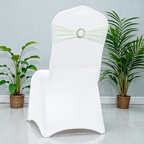 MDS Spandex Chair Sashes - Universal Fit Elastic Stretch Bands with Buckle for Weddings | Ivory - Pack of 200