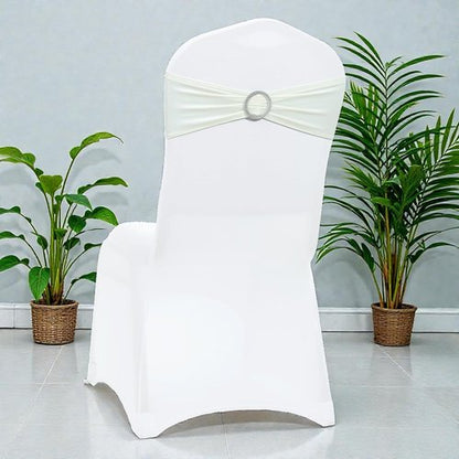 MDS Spandex Chair Sashes - Universal Fit Elastic Stretch Bands with Buckle for Weddings | Ivory - Pack of 200