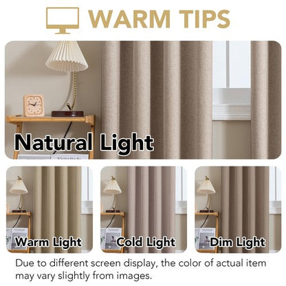H.VERSAILTEX Linen Curtains 100% Blackout Curtains for Bedroom 54 inch Long Full Light Blocking Nature Linen Blended Window Curtains for Living Room Nickel Grommet (2 Panels, Heathered Sand)