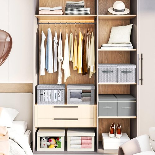 Homsorout Storage Cubes - 3-Pack Fabric Bins with Lids & Windows | Grey & White Closet Organizers