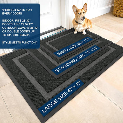 OLANLY Waterproof Front Door Mat - All-Season, Fade Resistant, Easy Clean | 47x30 Inches, Black