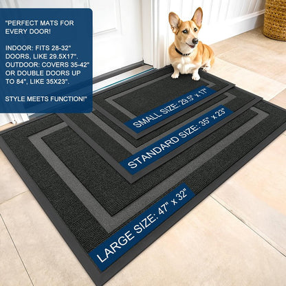 OLANLY Front Door Mat Indoor Outdoor Entrance, Waterproof All-Season, All-Weather Doormat, Sturdy Natural Rubber, Fade Resistant, Low Profile, Easy Clean Patio Porch Entryway Mat, 47x23, Black