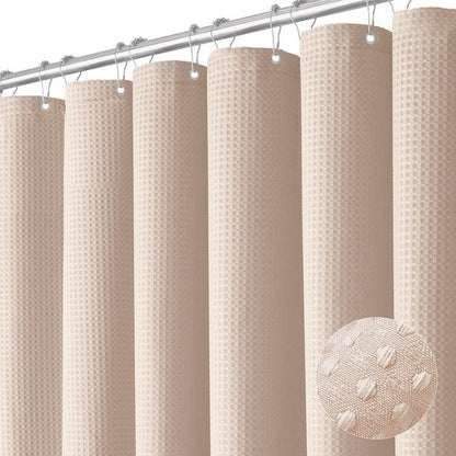Dynamene Stall Shower Curtain - 60 inch Waffle Weave Heavy Duty Thick Fabric Shower Curtains for Bathroom, Weighted Hotel Spa Luxury Cloth Bath Curtain Set with 10 Plastic Hooks, 60x72, Rose