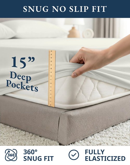 LANE LINEN 100% Organic Cotton Queen Sheet Set, 4Pc Cotton Sheets Queen Size Bed Set, Soft Percale Weave, Deep Pocket Queen Sheets, Hotel-Quality Bed Sheets Queen Size - Glacier Grey