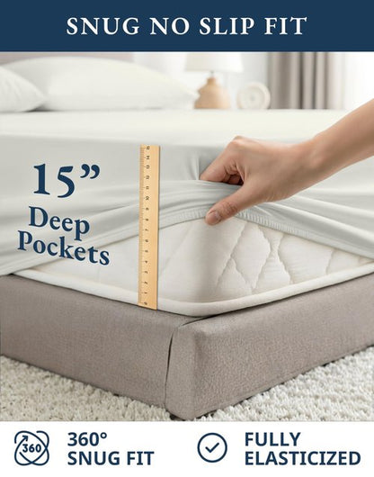 LANE LINEN 100% Organic Cotton Queen Sheet Set, 4Pc Cotton Sheets Queen Size Bed Set, Soft Percale Weave, Deep Pocket Queen Sheets, Hotel-Quality Bed Sheets Queen Size - Glacier Grey