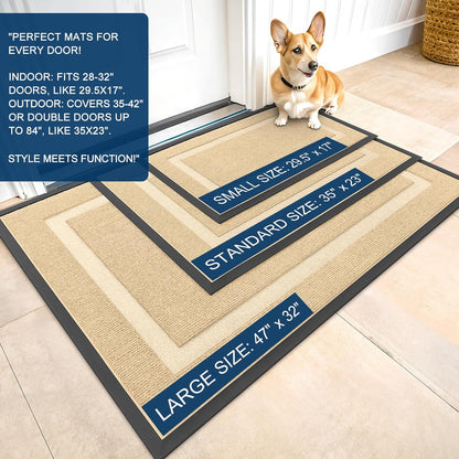 OLANLY Indoor Outdoor Front Door Mat - Waterproof All-Season Doormat, Sturdy Natural Rubber | 23.5x15.5, Beige