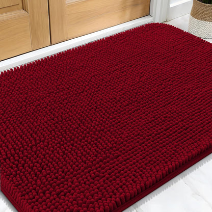 OLANLY Dog Door Mat - Absorbent Non-Slip Washable Doormat for Muddy Paws | 30x20 Red Chenille Mat