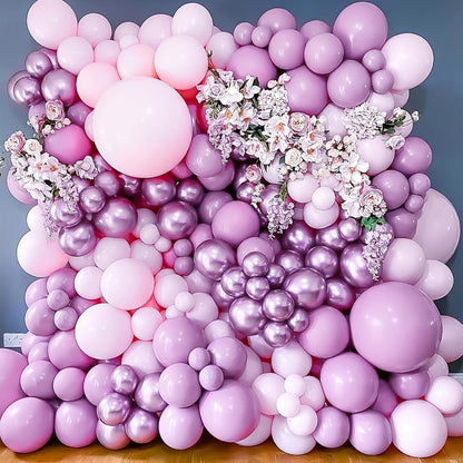 PartyWoo Balloon Garland - 100 Pcs Pink & Purple Metallic Balloons | 18", 12", 10", 5" Sizes for Birthday & Party Decor