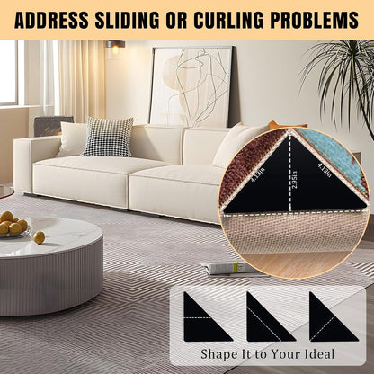 Skiennix Premium Carpet Tape - Non-Slip Rug Adhesive for Hardwood Floors & Tiles | 12 Pcs, Black