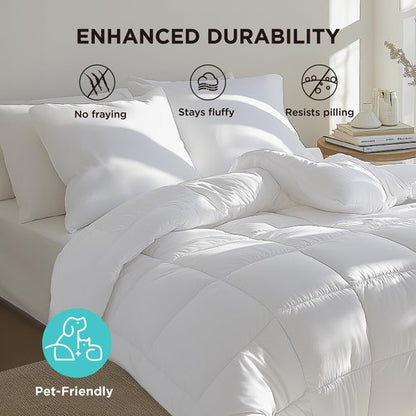 Bedsure Comforter Duvet Insert - Quilted Comforters Cal King Size, All Season Duvet, GentleSoft Down Alternative Bedding Blanket, with 8 Tabs, Gifts for Women/Men, White, California King 96X102 Inches