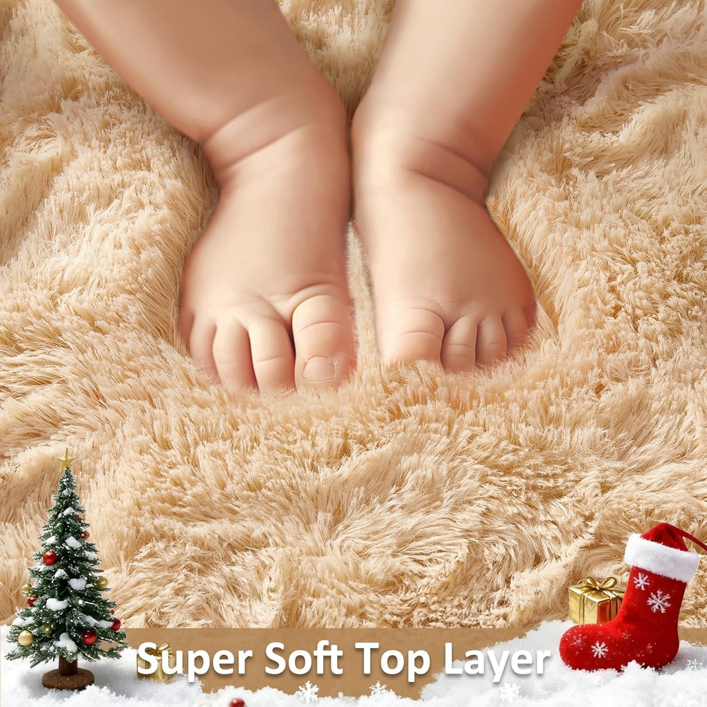 Ophanie Round Rug - 4Ft Beige Circle Area Rug | Fluffy Plush Shaggy Carpet for Kids' Rooms
