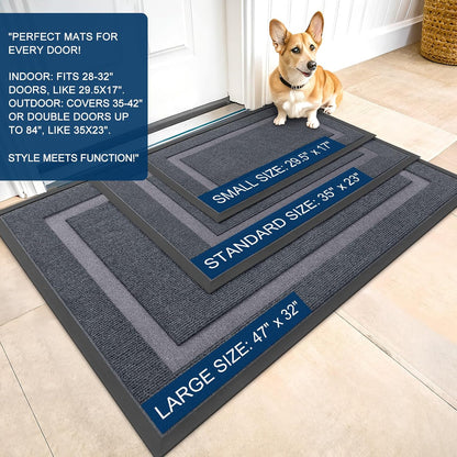 OLANLY Waterproof Front Door Mat - All-Season Indoor/Outdoor Doormat | Sturdy Natural Rubber, 59x30, Light Grey