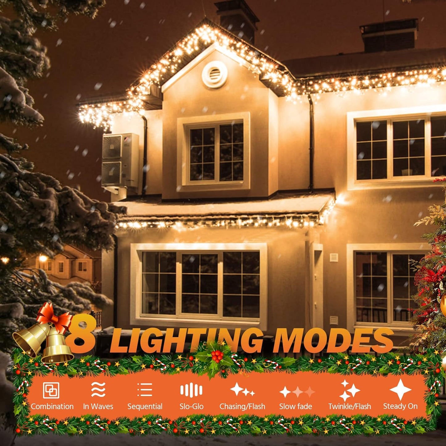 USOKYO Icicle Christmas Lights - 480 LED 39FT Twinkle String Lights with 96 Drops & Timer | Warm White