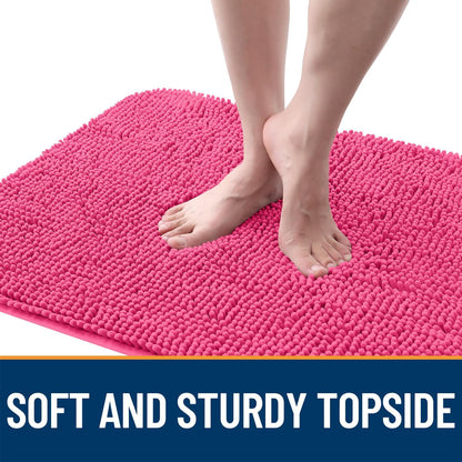 OLANLY Dog Door Mat - Absorbent Non-Slip Mud Mat for Indoor Use | Quick-Dry Chenille, 30x17, Hot Pink
