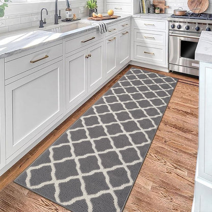 SHACOS Washable Runner Rug 20"x59" Dirt Trapping Non Slip Rubber Backing Rug Runner Floor Mats Carpet Runners for Entryway Hallway Kitchen Garage Laundry Room, Light Gray