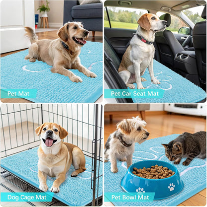 OLANLY Dog Door Mat - Absorbent Non-Slip Mud Mat for Muddy Paws | 40x32 Paw Print Design in Blue