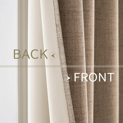 MIULEE 100% Blackout Linen Textured Curtains - Thermal Insulated Copper Brown Drapes | 52 x 72 Inch (2 Panels)