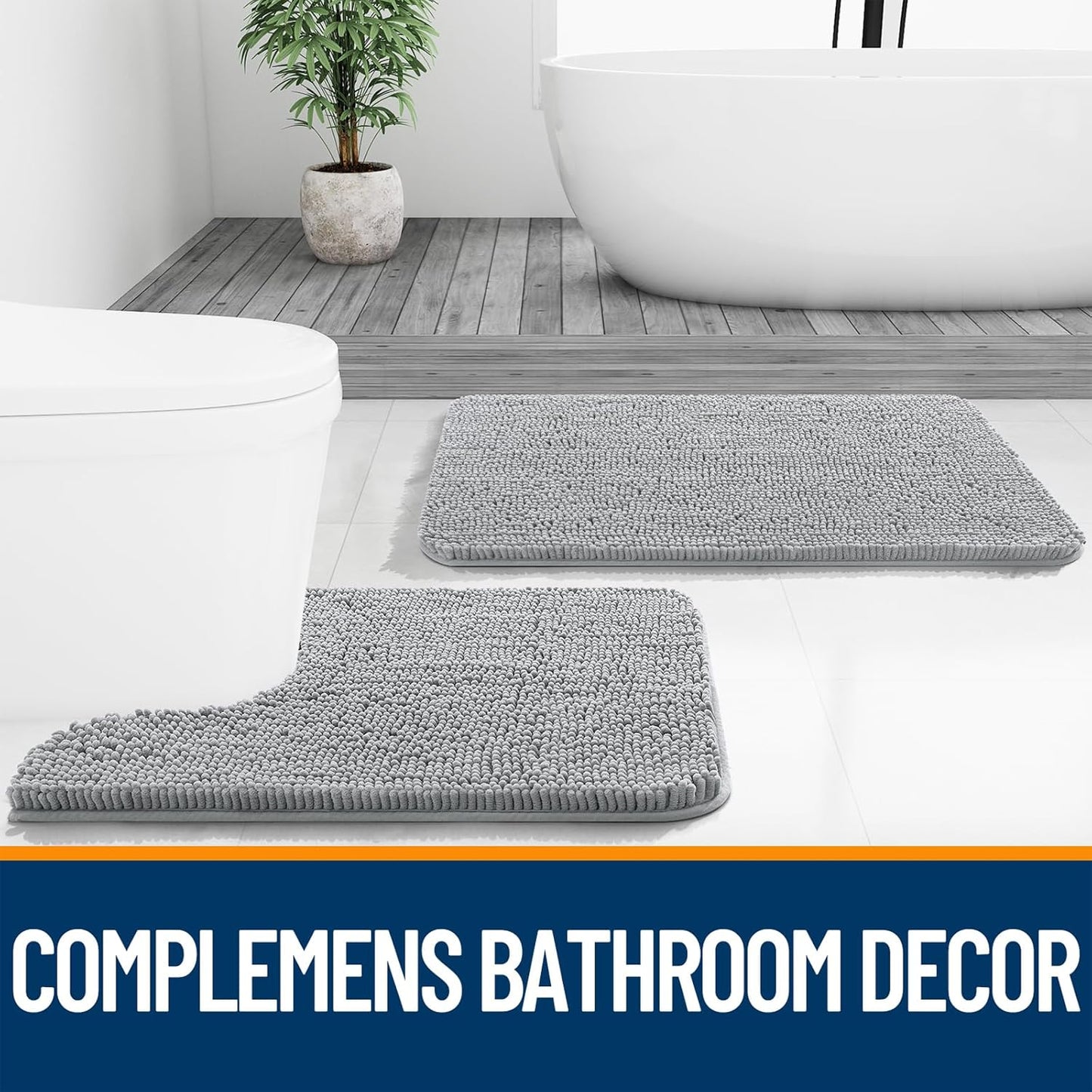 OLANLY Bathroom Rugs - Extra Soft Chenille Bath Mats with Quick Dry Rubber Backing | 32x20, Light Grey