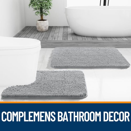 OLANLY Bathroom Rugs 35x24, Extra Soft Absorbent Chenille Bath Rugs, Rubber Backing Quick Dry, Machine Washable Bath Mats for Bathroom Floor, Tub and Shower, Home Decor Accessories, Light Grey