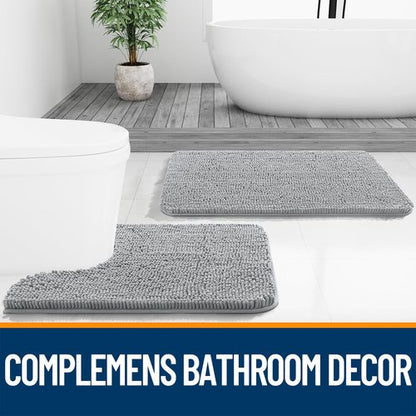 OLANLY Bathroom Rugs 40x32, Extra Soft Absorbent Chenille Bath Rugs, Rubber Backing Quick Dry, Machine Washable Bath Mats for Bathroom Floor, Tub and Shower, Home Decor Accessories, Light Grey