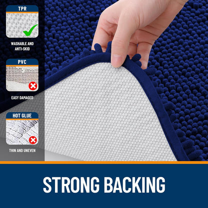 OLANLY U-Shaped Toilet Rug - Extra Soft Chenille Bathroom Mat | 24x20, Quick-Dry, Non-Slip, Navy