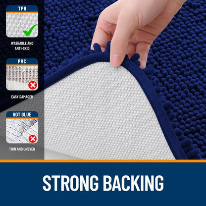 OLANLY Bathroom Rugs 59x35, Extra Soft Absorbent Chenille Bath Rugs, Rubber Backing Quick Dry, Machine Washable Bath Mats for Bathroom Floor, Tub and Shower, Home Decor Accessories, Navy