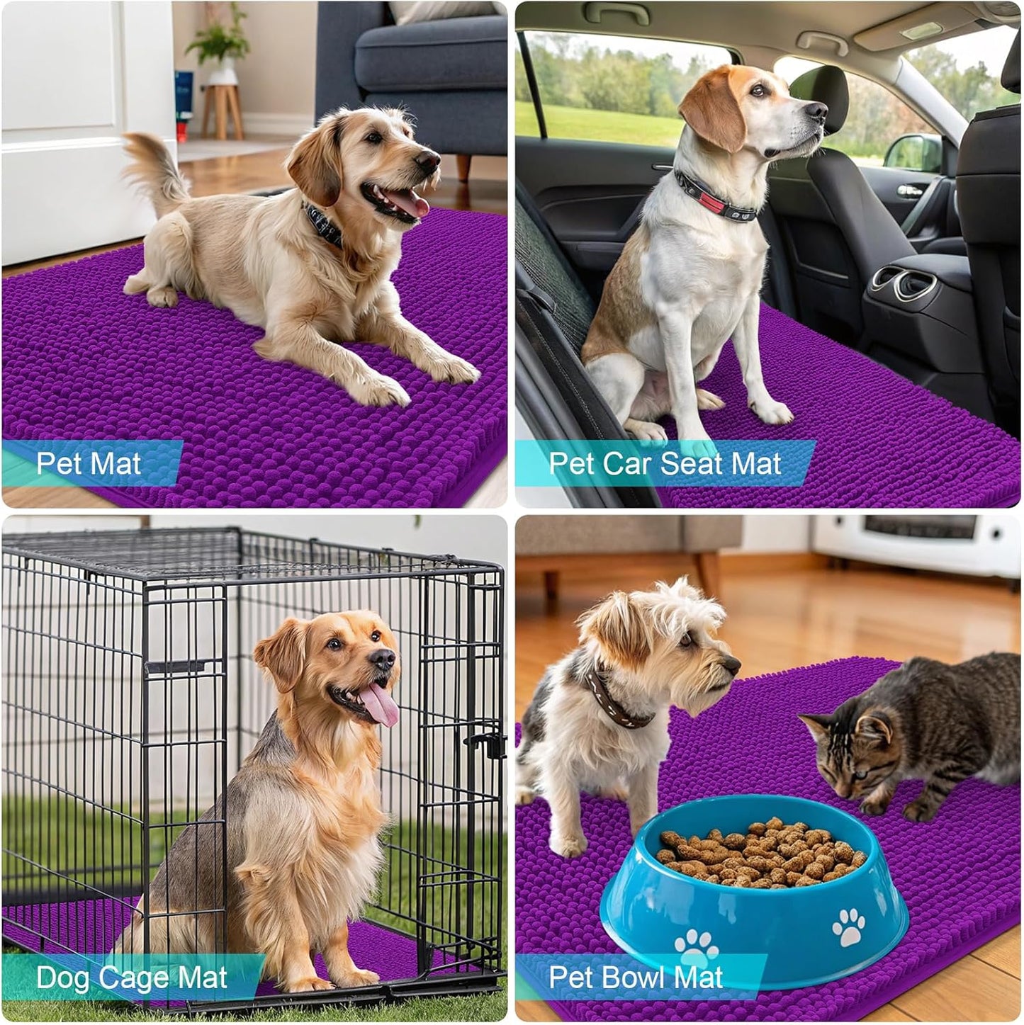 OLANLY Dog Door Mat - Absorbent Non-Slip Washable Chenille Mat for Muddy Paws | 59x24 Inches, Purple