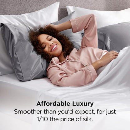 Bedsure Satin Pillowcase | Luxurious Silk-Like Feel | Standard Size Dark Grey, 20x26 Inches, 2-Pack