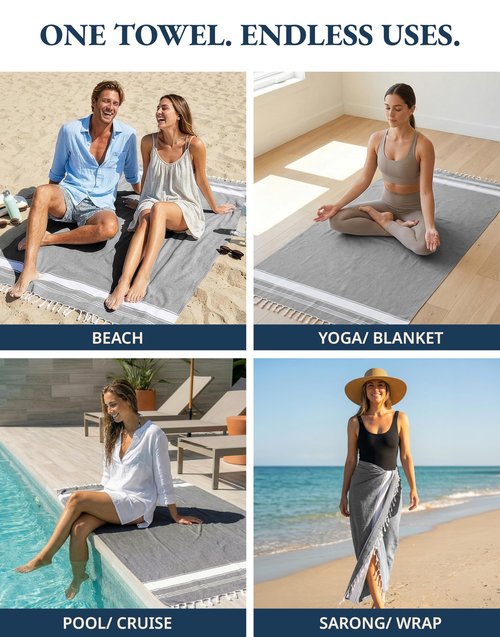 LANE LINEN Turkish Beach Towels Set of 4 - Oversized Beach Towel 39"x71", Durable Sand Proof Towel, Absorbent & Quick Dry, Perfect for Pool or Travel – Alloy