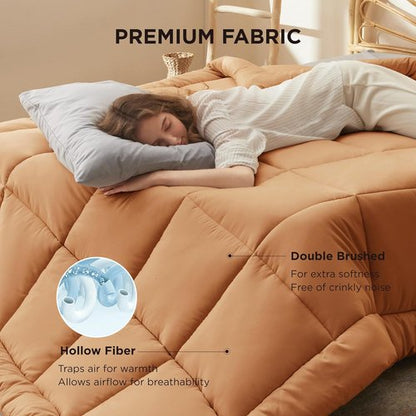 Bedsure Comforter Duvet Insert - Quilted King Size All-Season Down Alternative Blanket | GentleSoft, Burnt Orange 90 x 102 Inches