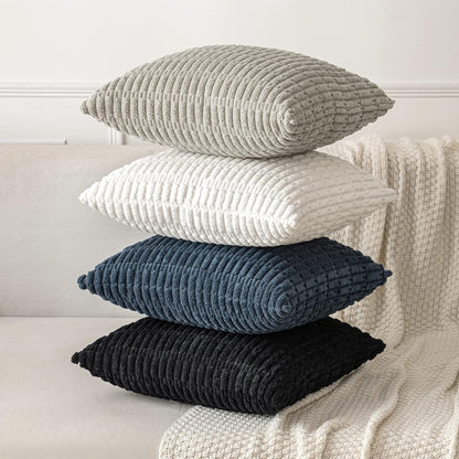 MIULEE Corduroy Throw Pillow Covers - Soft Boho Striped Design | 18x18 Inch Blue for Modern Farmhouse Decor