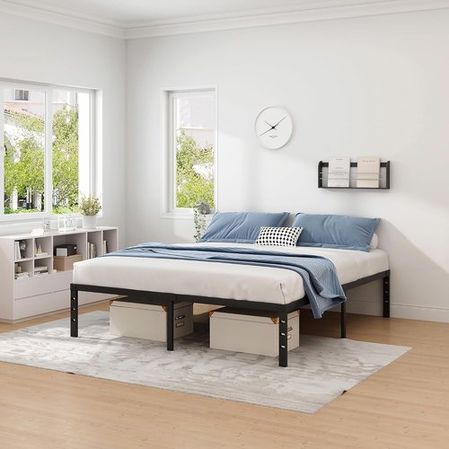 Jetonix Metal Bed Frame - Full Size Sturdy Mattress Foundation with Storage Space | Easy Assembly, Black, 16 Inch