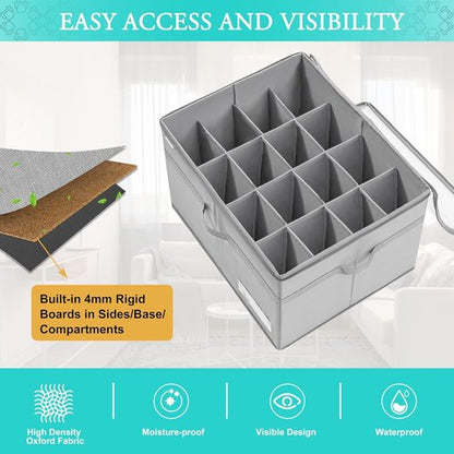 LUVHOMEE Shoe Organizer - Clear Foldable Storage Bins for 16 Pairs - Space-Saving Gray Design